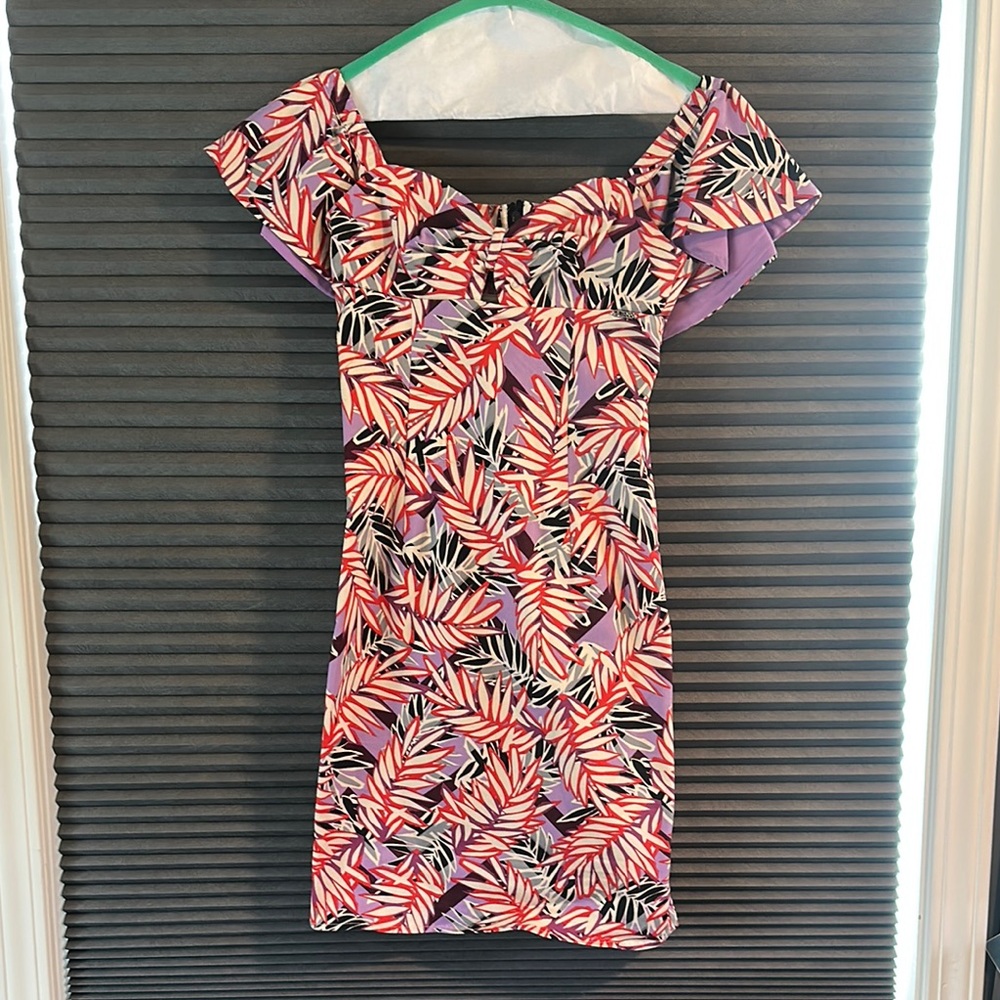 Guess Pink Ruffled Off-Shoulder Mini Dress